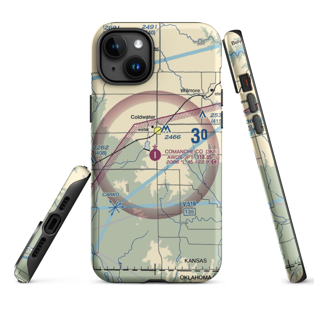 Comanche County Airport (3K8) VFR Sectional  Tough iPhone Case iPhone 15 Plus model shown