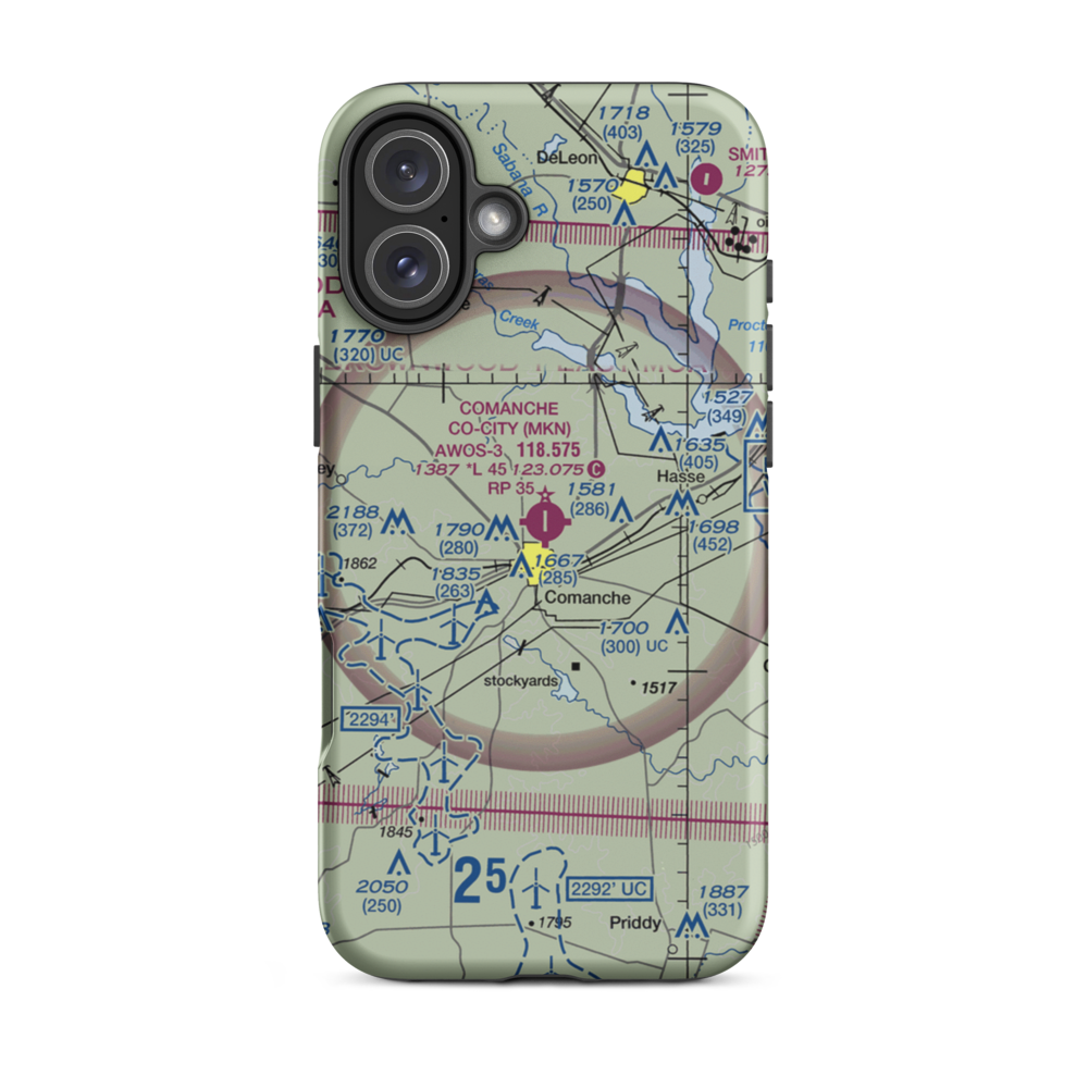 Comanche County City Airport (MKN) VFR Sectional  Tough iPhone Case iPhone 16 Plus model shown