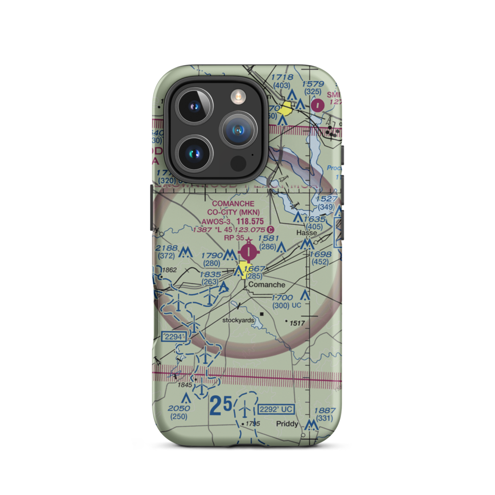 Comanche County City Airport (MKN) VFR Sectional  Tough iPhone Case iPhone 16 Pro model shown