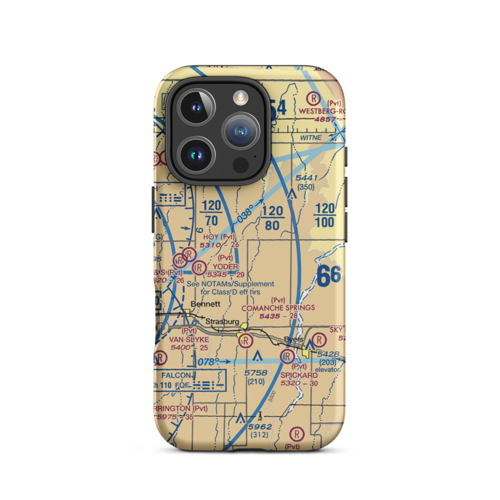 Comanche Livestock Airport (59CO) VFR Sectional  Tough iPhone Case iPhone 16 Pro model shown