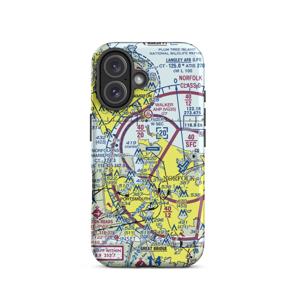 Comlantflt Heliport (NCL) VFR Sectional  Tough iPhone Case iPhone 16 model shown