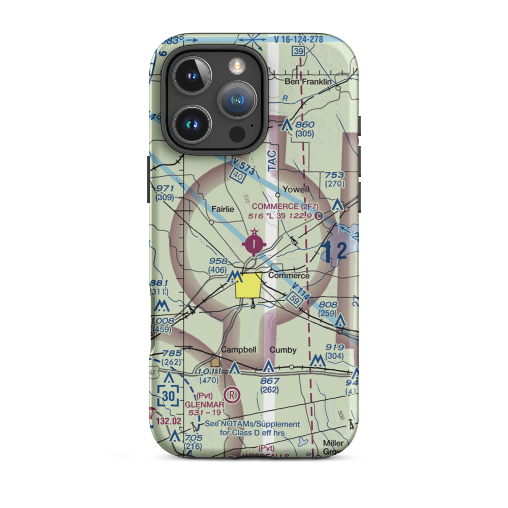 Commerce Municipal Airport (2F7) VFR Sectional  Tough iPhone Case iPhone 16 Pro Max model shown
