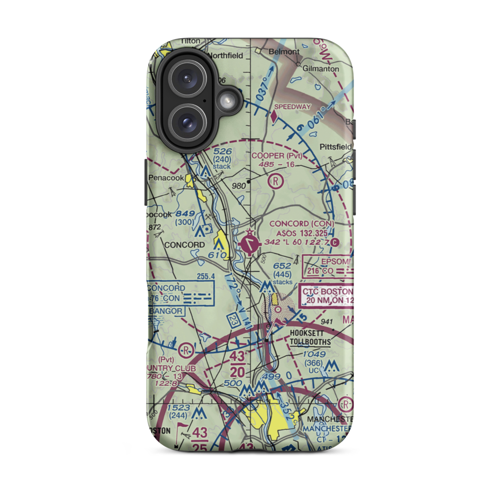 Concord Municipal Airport (CON) VFR Sectional  Tough iPhone Case iPhone 16 Plus model shown