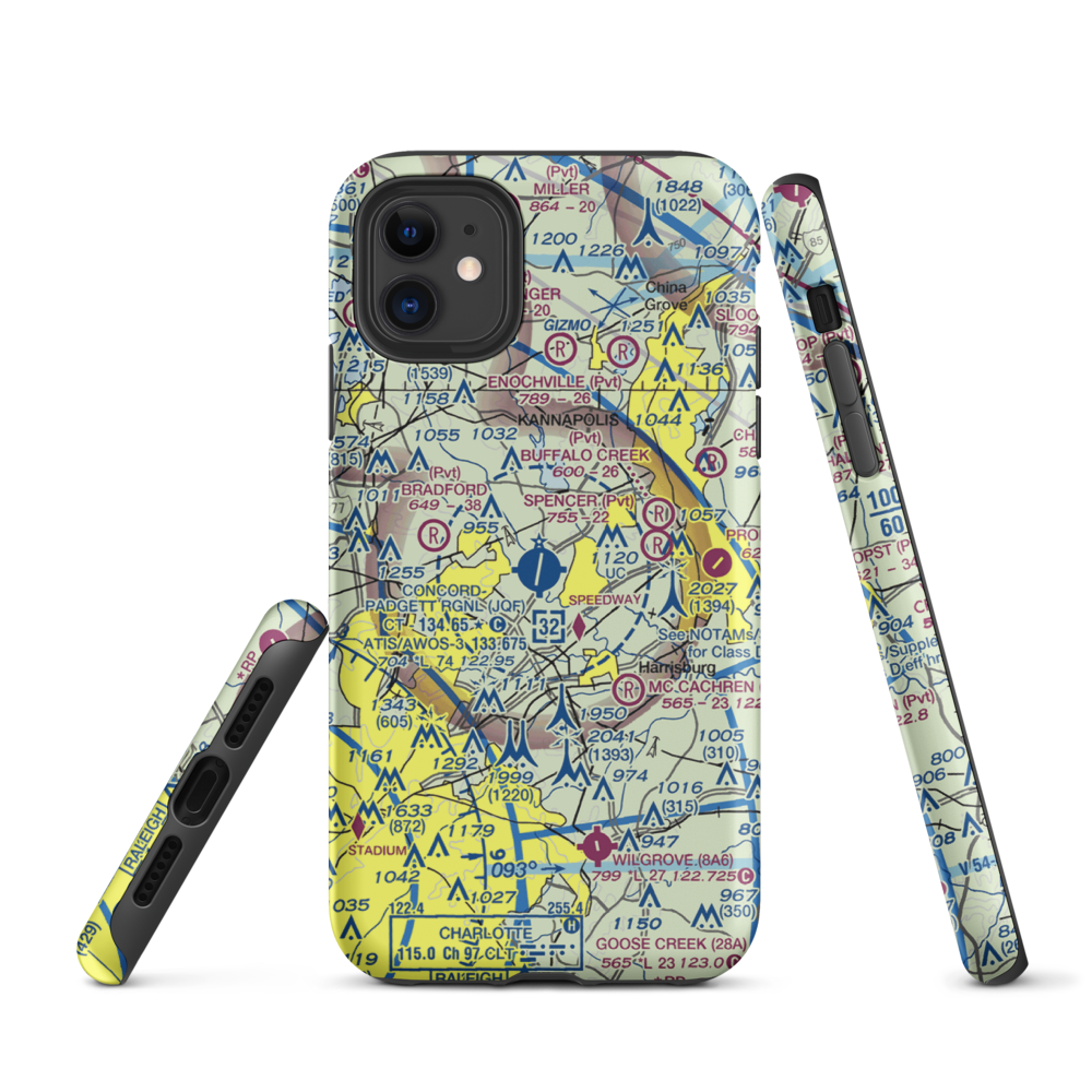 Concord-Padgett Regional Airport (JQF) VFR Sectional  Tough iPhone Case iPhone 11 model shown