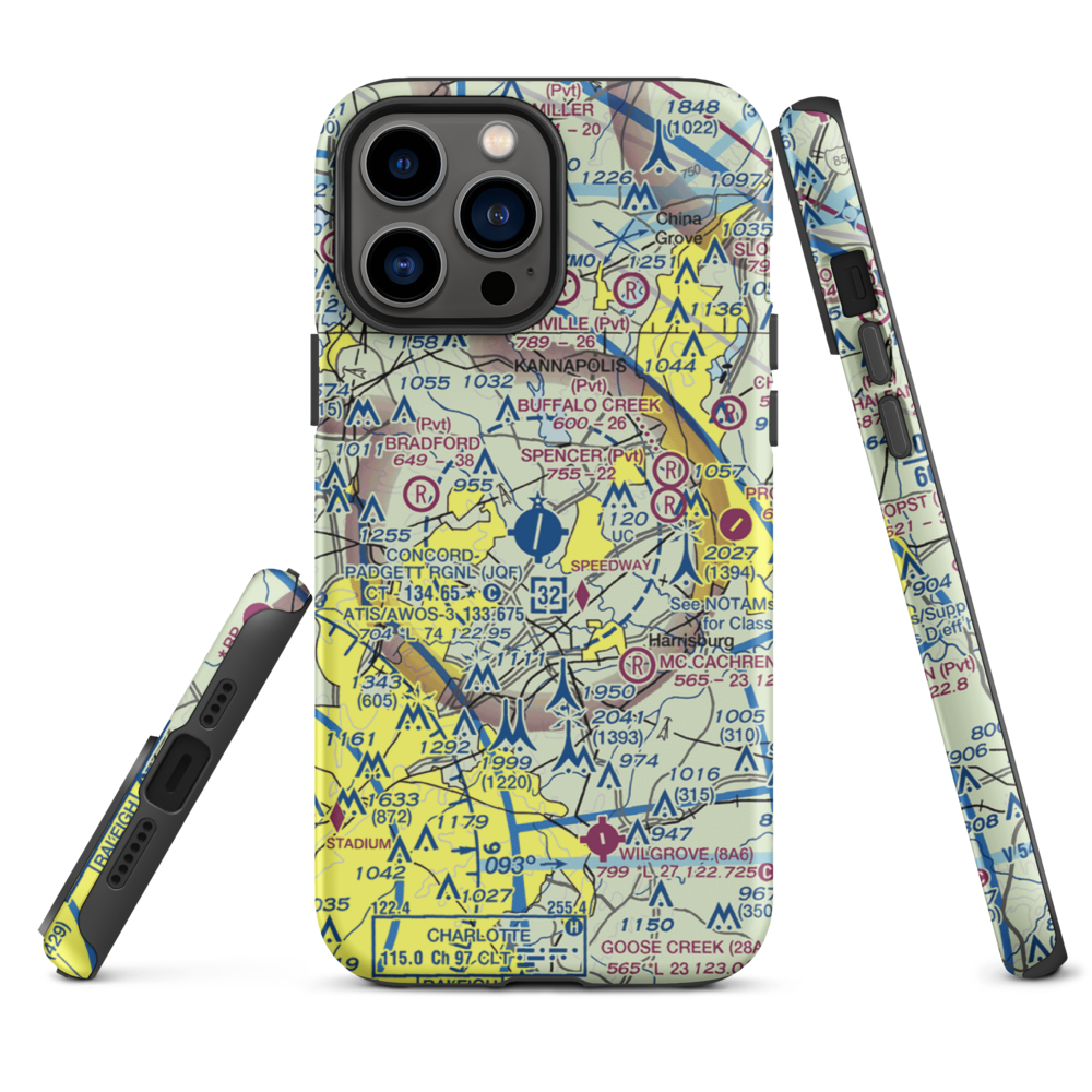 Concord-Padgett Regional Airport (JQF) VFR Sectional  Tough iPhone Case iPhone 13 Pro Max model shown