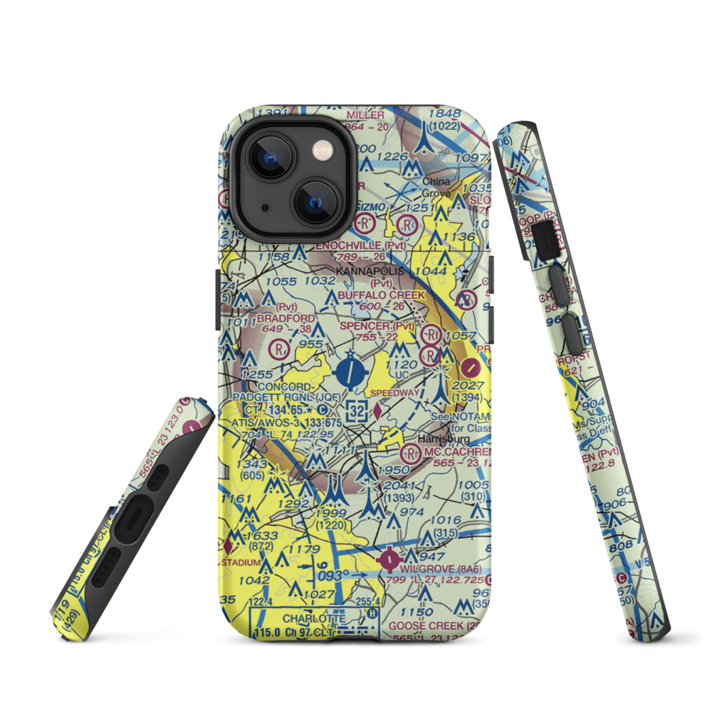 Concord-Padgett Regional Airport (JQF) VFR Sectional  Tough iPhone Case iPhone 14 model shown