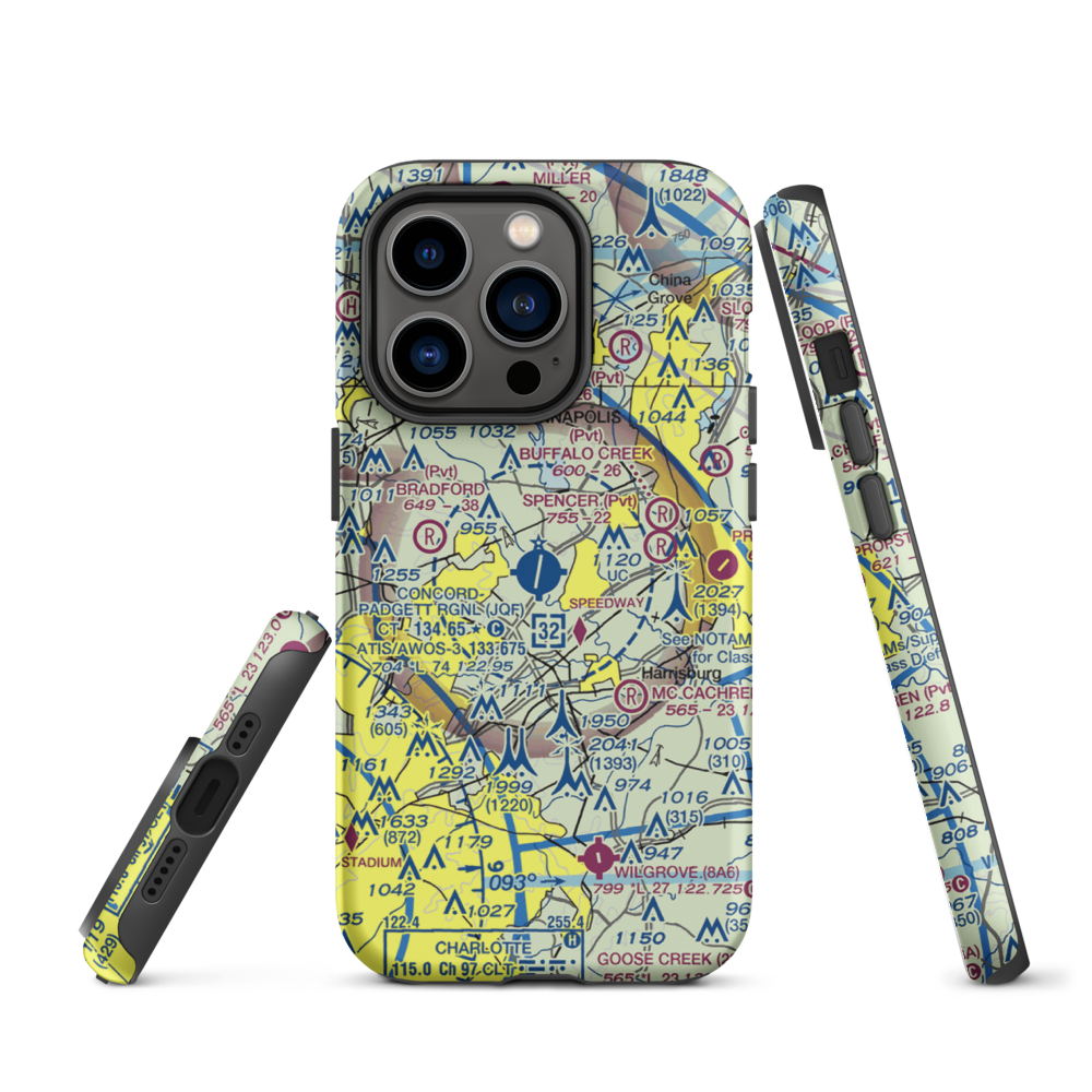 Concord-Padgett Regional Airport (JQF) VFR Sectional  Tough iPhone Case iPhone 14 Pro model shown