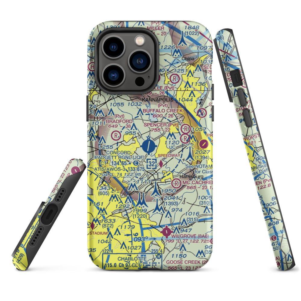 Concord-Padgett Regional Airport (JQF) VFR Sectional  Tough iPhone Case iPhone 14 Pro Max model shown