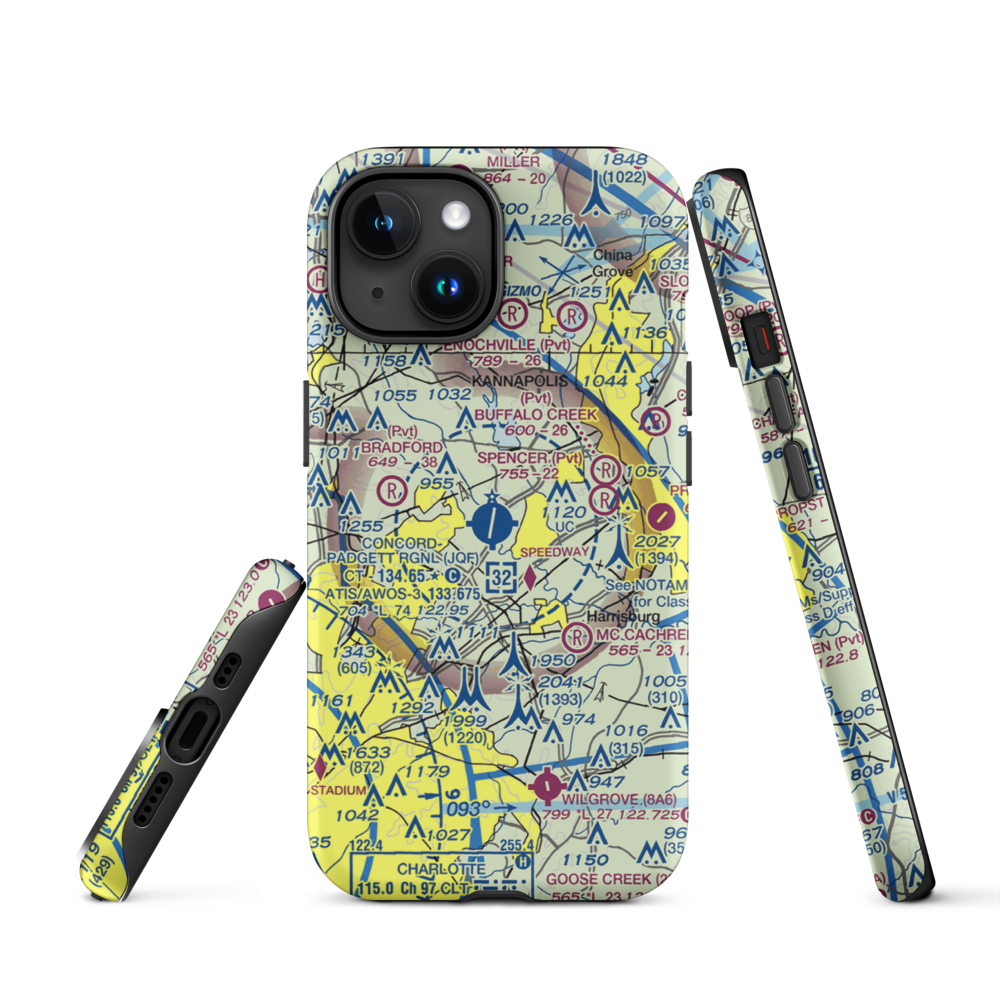Concord-Padgett Regional Airport (JQF) VFR Sectional  Tough iPhone Case iPhone 15 model shown