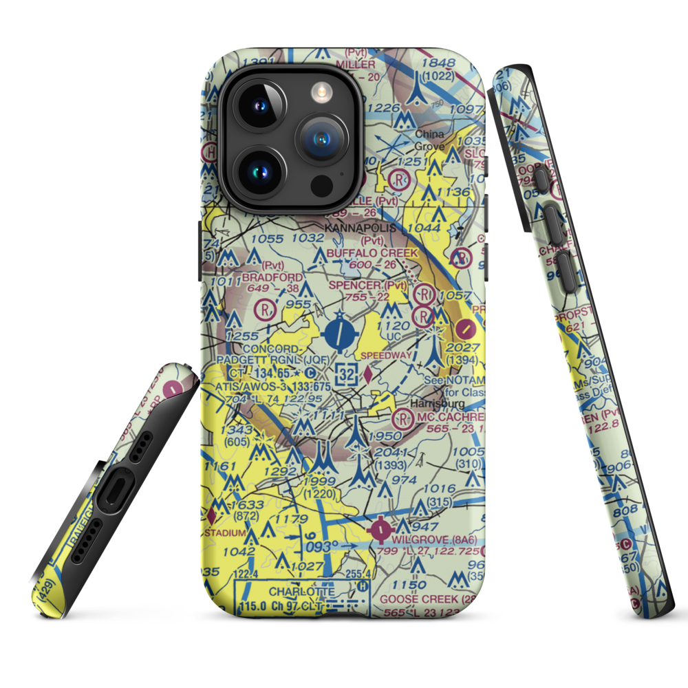 Concord-Padgett Regional Airport (JQF) VFR Sectional  Tough iPhone Case iPhone 15 Pro Max model shown
