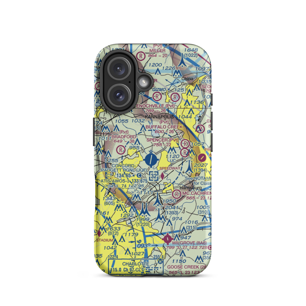 Concord-Padgett Regional Airport (JQF) VFR Sectional  Tough iPhone Case iPhone 16 model shown