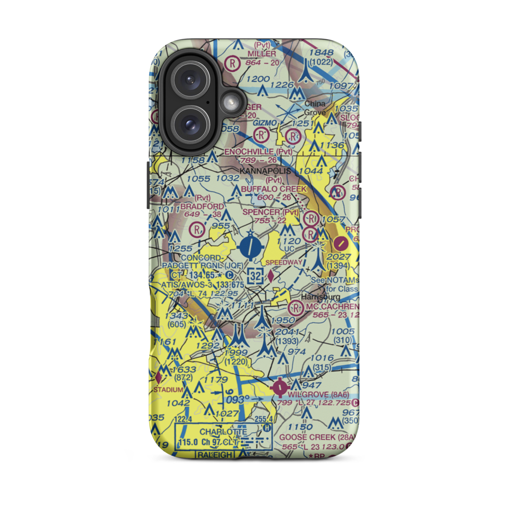 Concord-Padgett Regional Airport (JQF) VFR Sectional  Tough iPhone Case iPhone 16 Plus model shown