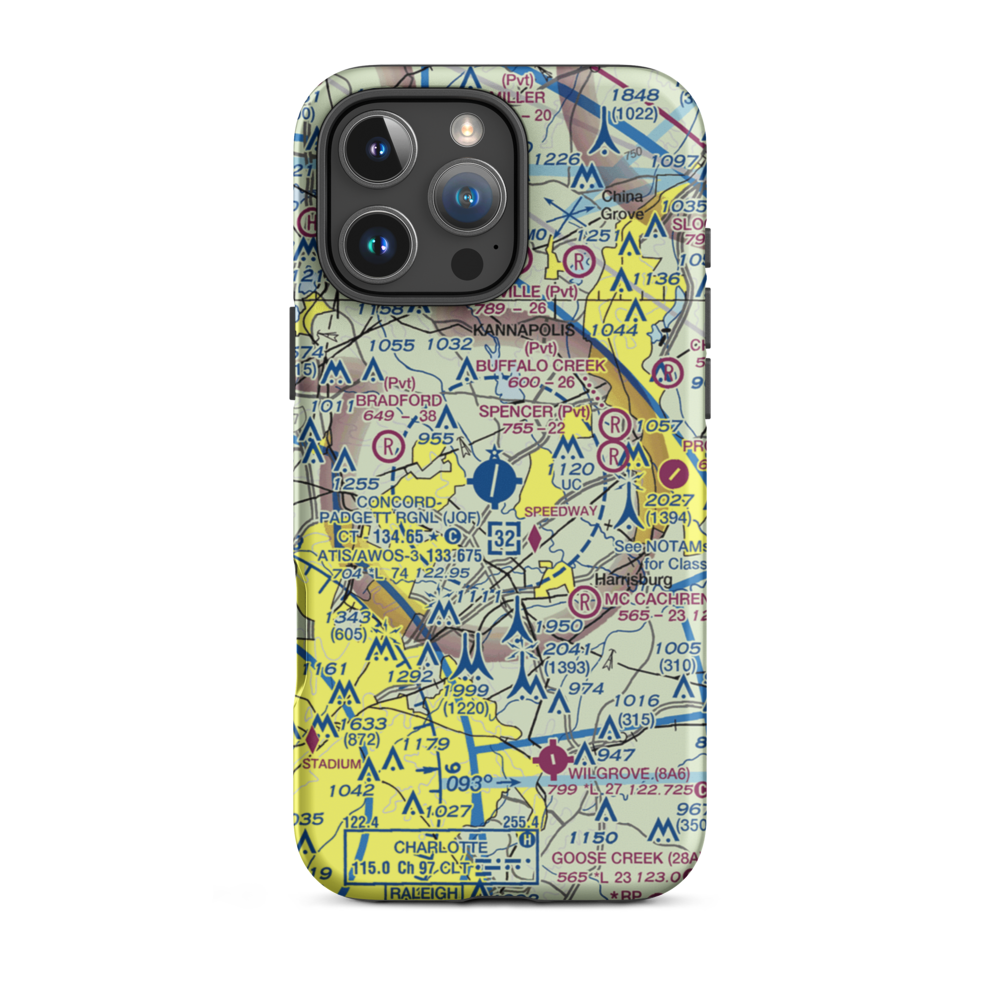 Concord-Padgett Regional Airport (JQF) VFR Sectional  Tough iPhone Case iPhone 16 Pro Max model shown