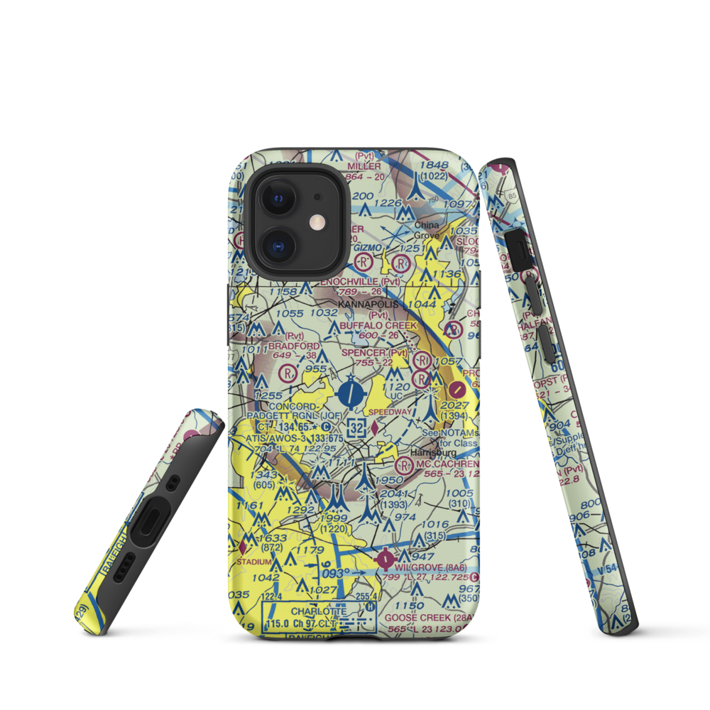Concord-Padgett Regional Airport (JQF) VFR Sectional  Tough iPhone Case iPhone 12 mini model shown