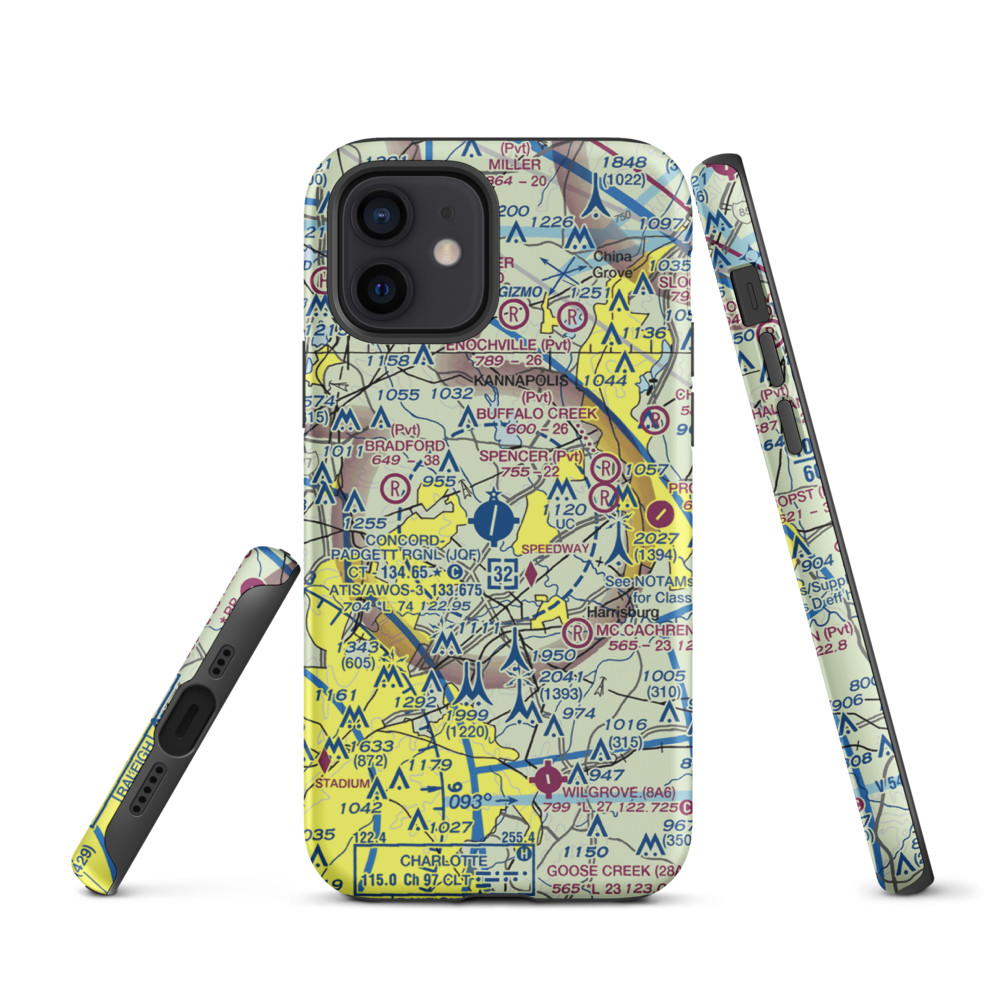 Concord-Padgett Regional Airport (JQF) VFR Sectional  Tough iPhone Case iPhone 12 model shown