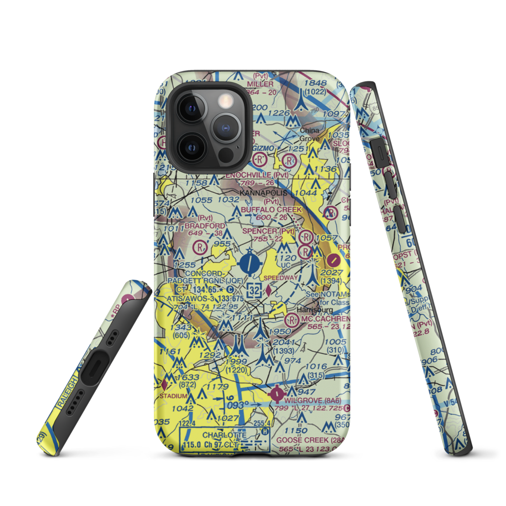 Concord-Padgett Regional Airport (JQF) VFR Sectional  Tough iPhone Case iPhone 12 Pro model shown