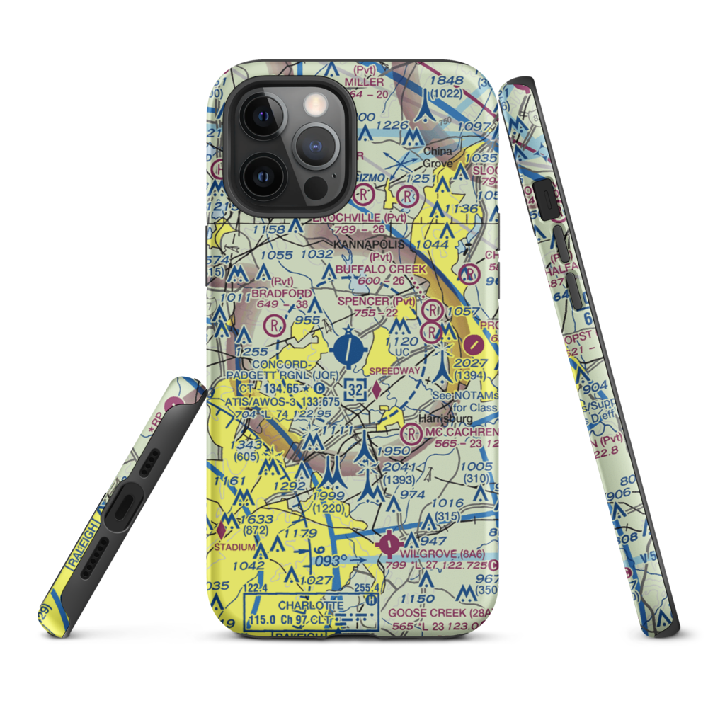Concord-Padgett Regional Airport (JQF) VFR Sectional  Tough iPhone Case iPhone 12 Pro Max model shown