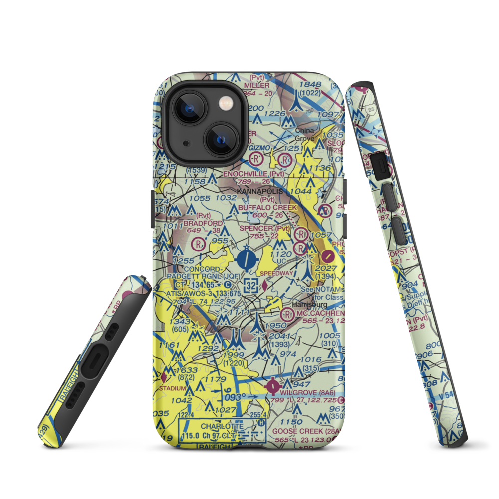 Concord-Padgett Regional Airport (JQF) VFR Sectional  Tough iPhone Case iPhone 13 model shown