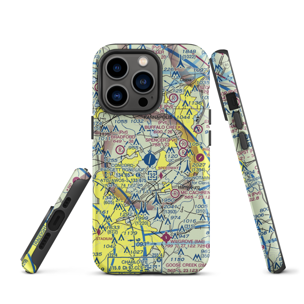 Concord-Padgett Regional Airport (JQF) VFR Sectional  Tough iPhone Case iPhone 13 Pro model shown