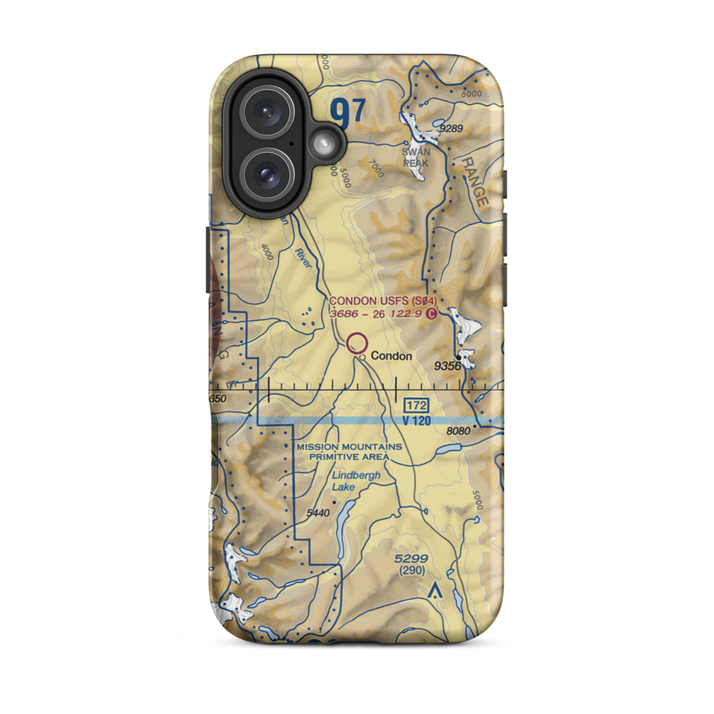 Condon US Forest Service Airport (S04) VFR Sectional  Tough iPhone Case iPhone 16 Plus model shown