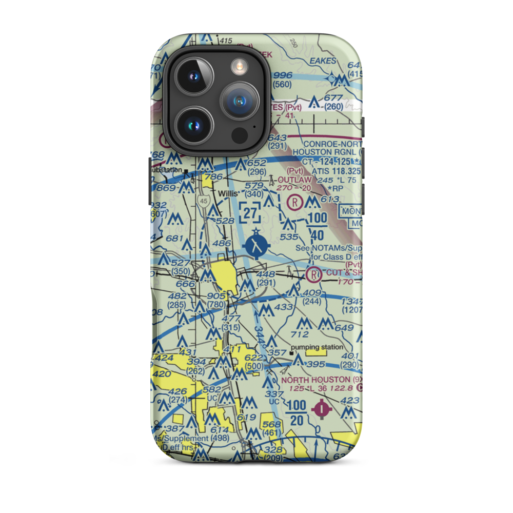 Conroe-North Houston Regional Airport (CXO) VFR Sectional  Tough iPhone Case iPhone 16 Pro Max model shown