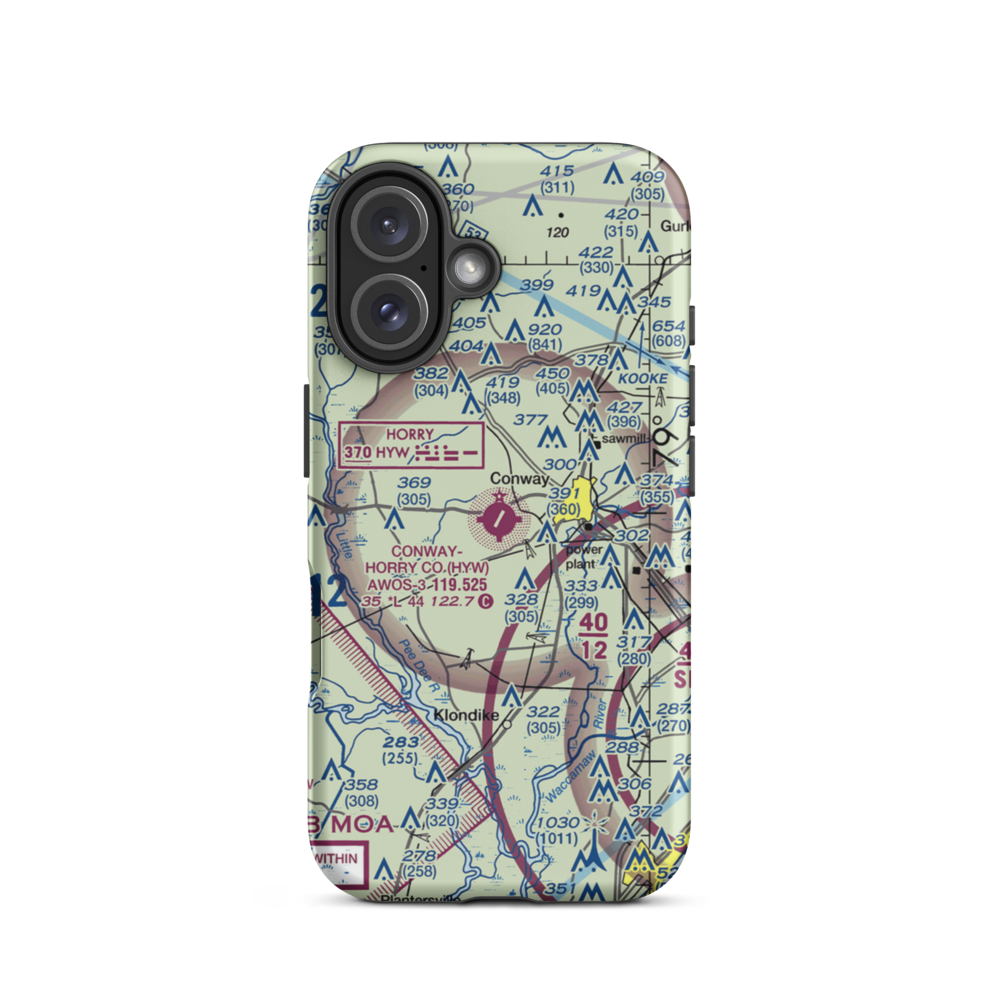 Conway Horry County Airport (HYW) VFR Sectional  Tough iPhone Case iPhone 16 model shown