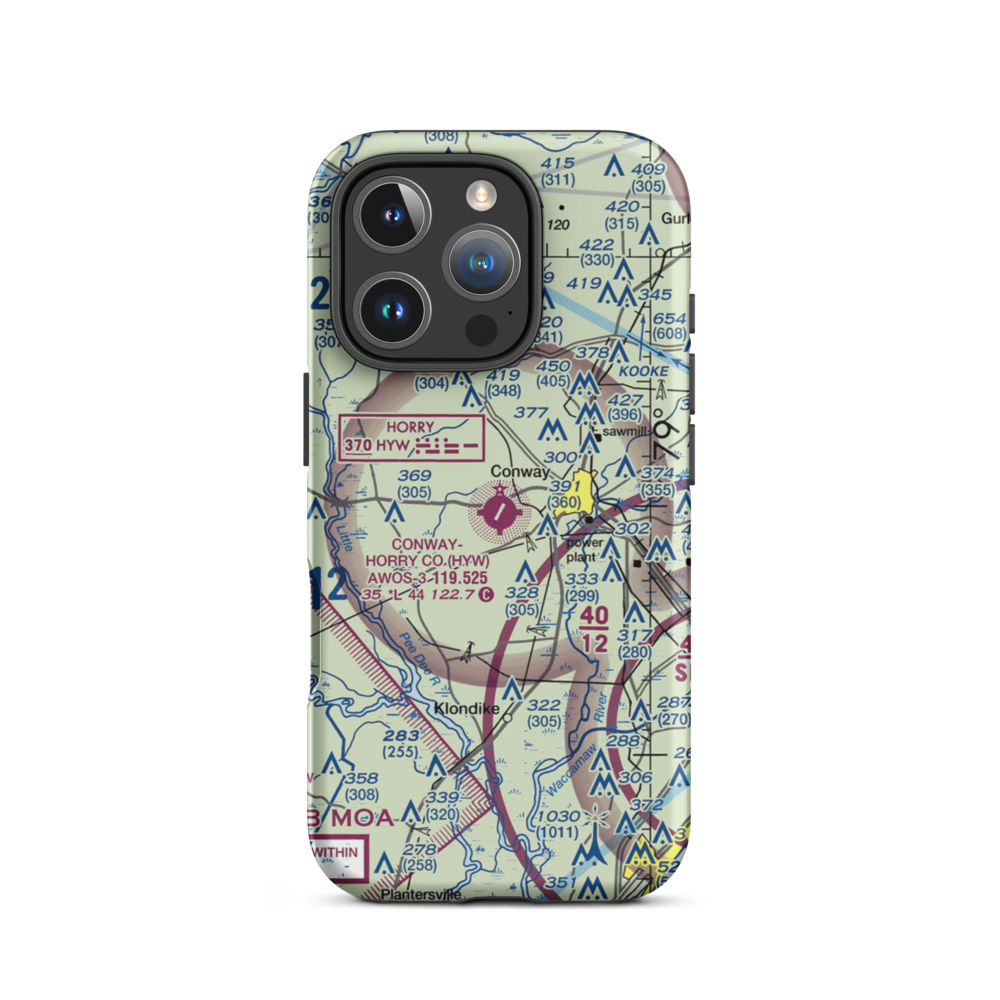 Conway Horry County Airport (HYW) VFR Sectional  Tough iPhone Case iPhone 16 Pro model shown
