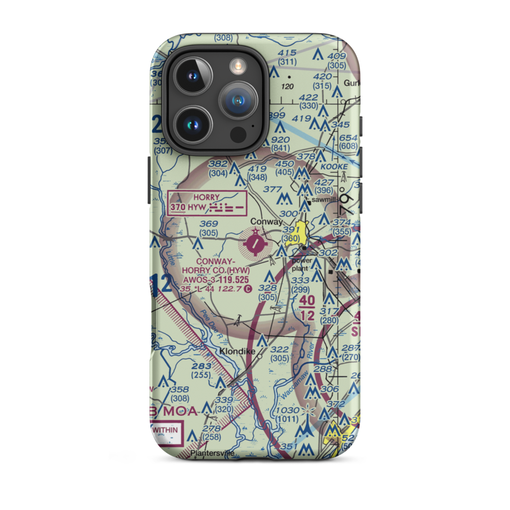 Conway Horry County Airport (HYW) VFR Sectional  Tough iPhone Case iPhone 16 Pro Max model shown