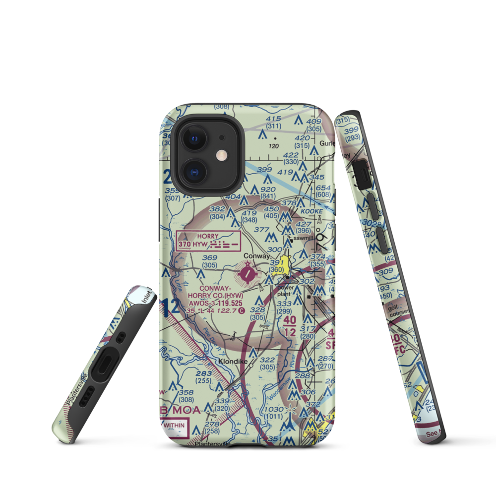 Conway Horry County Airport (HYW) VFR Sectional  Tough iPhone Case iPhone 12 mini model shown
