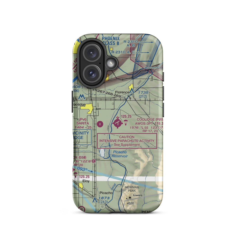 Coolidge Municipal Airport (P08) VFR Sectional  Tough iPhone Case iPhone 16 model shown