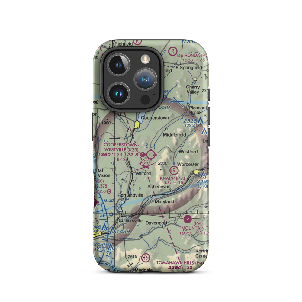 Cooperstown-Westville Airport (K23) VFR Sectional  Tough iPhone Case iPhone 16 Pro model shown