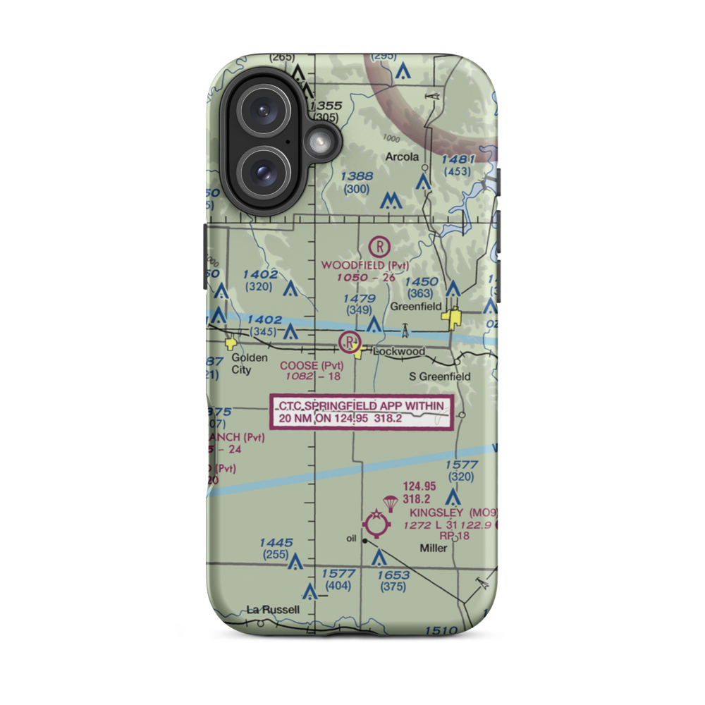 Coose Field (MO95) VFR Sectional  Tough iPhone Case iPhone 16 Plus model shown