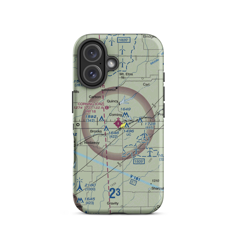 Corning Municipal Airport (CRZ) VFR Sectional  Tough iPhone Case iPhone 16 model shown