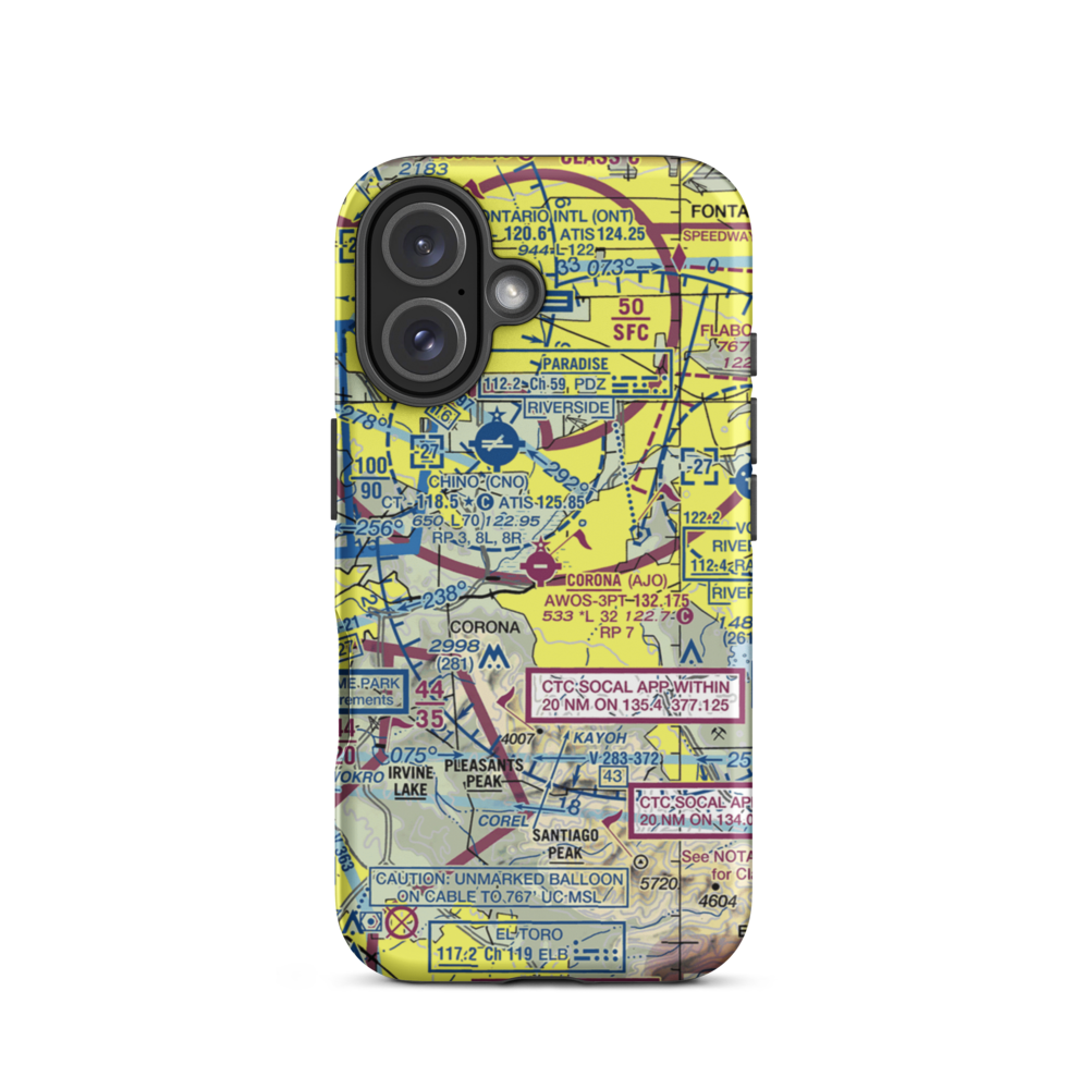 Corona Municipal Airport (AJO) VFR Sectional  Tough iPhone Case iPhone 16 model shown
