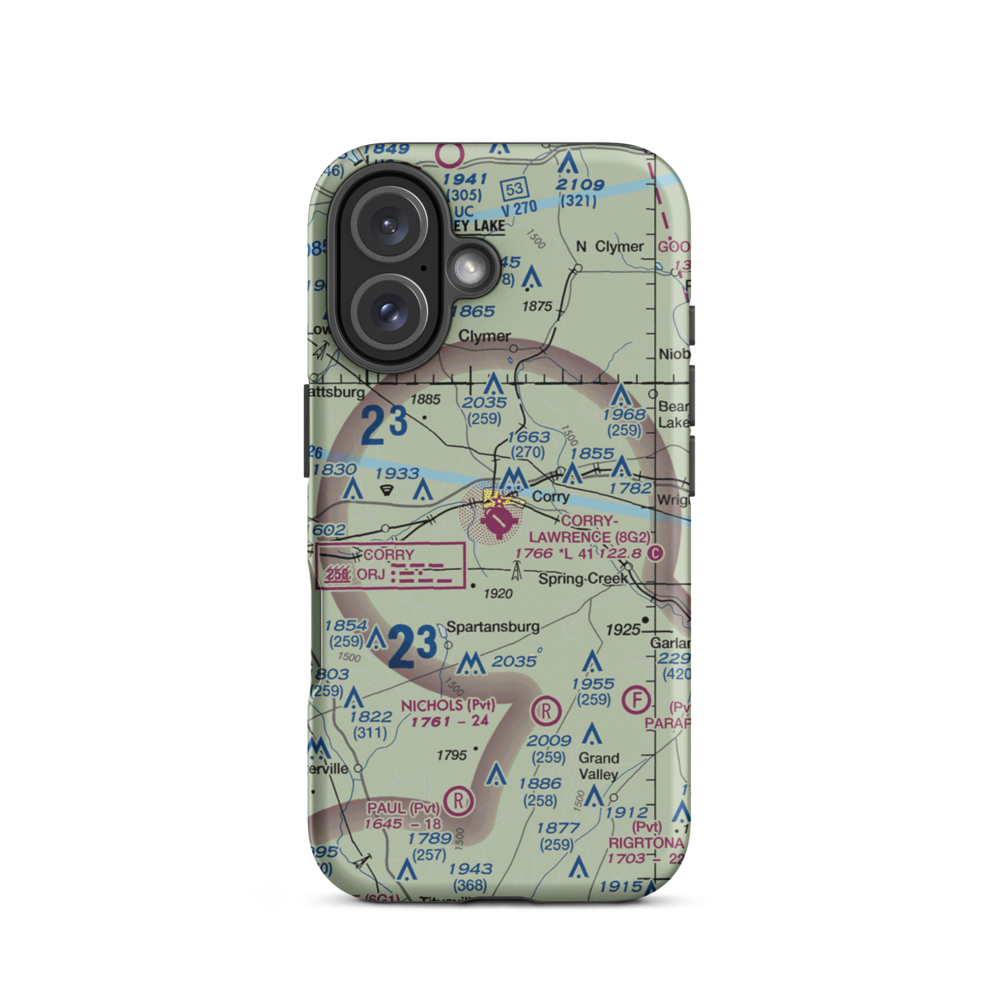 Corry Lawrence Airport (8G2) VFR Sectional  Tough iPhone Case iPhone 16 model shown