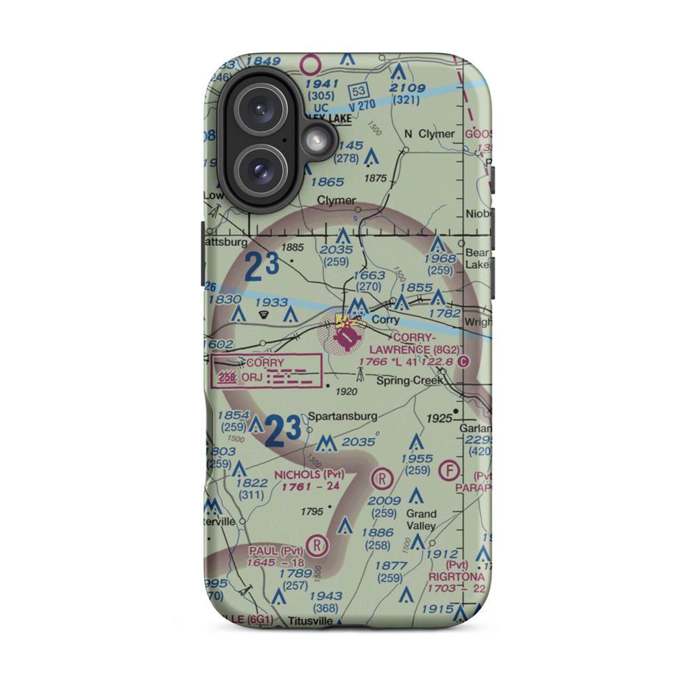Corry Lawrence Airport (8G2) VFR Sectional  Tough iPhone Case iPhone 16 Plus model shown