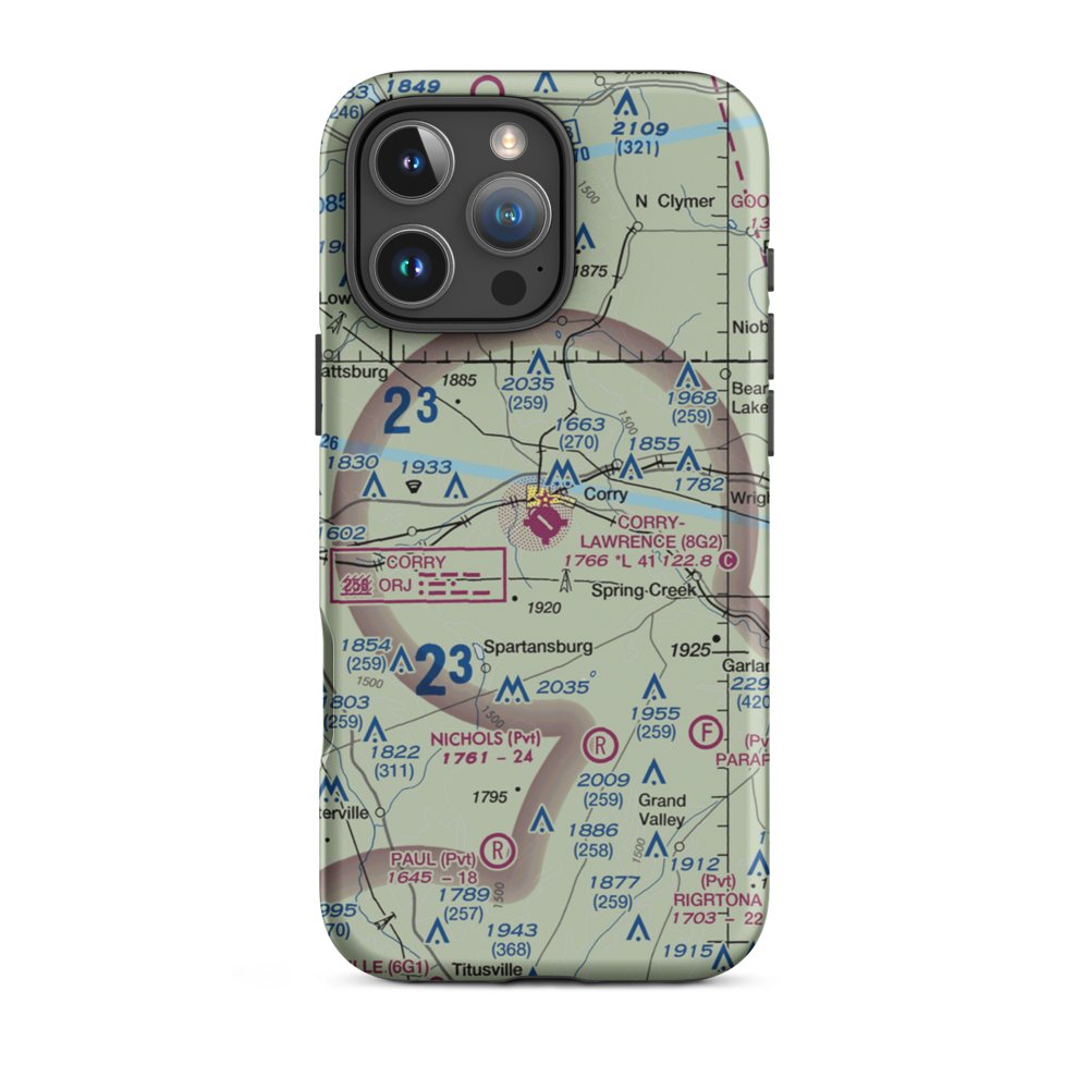 Corry Lawrence Airport (8G2) VFR Sectional  Tough iPhone Case iPhone 16 Pro Max model shown