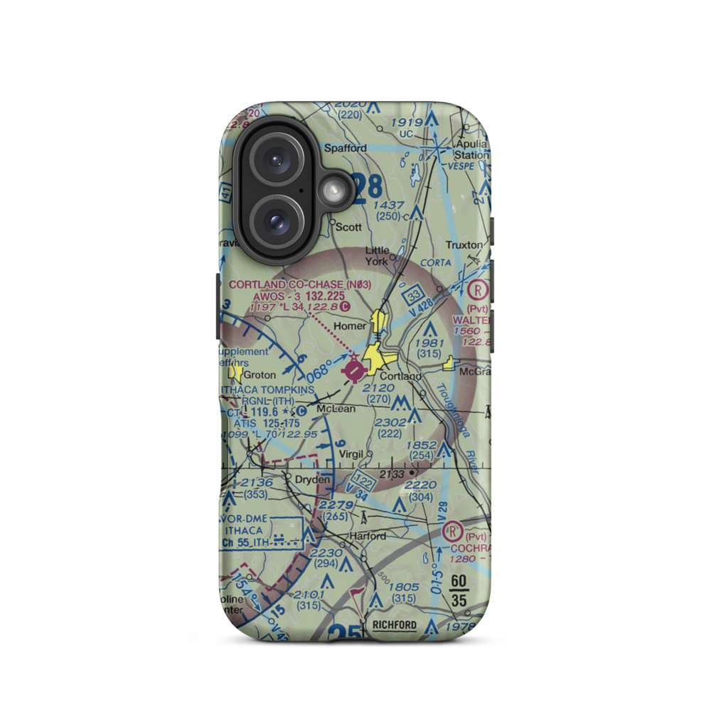 Cortland County Chase Field (N03) VFR Sectional  Tough iPhone Case iPhone 16 model shown