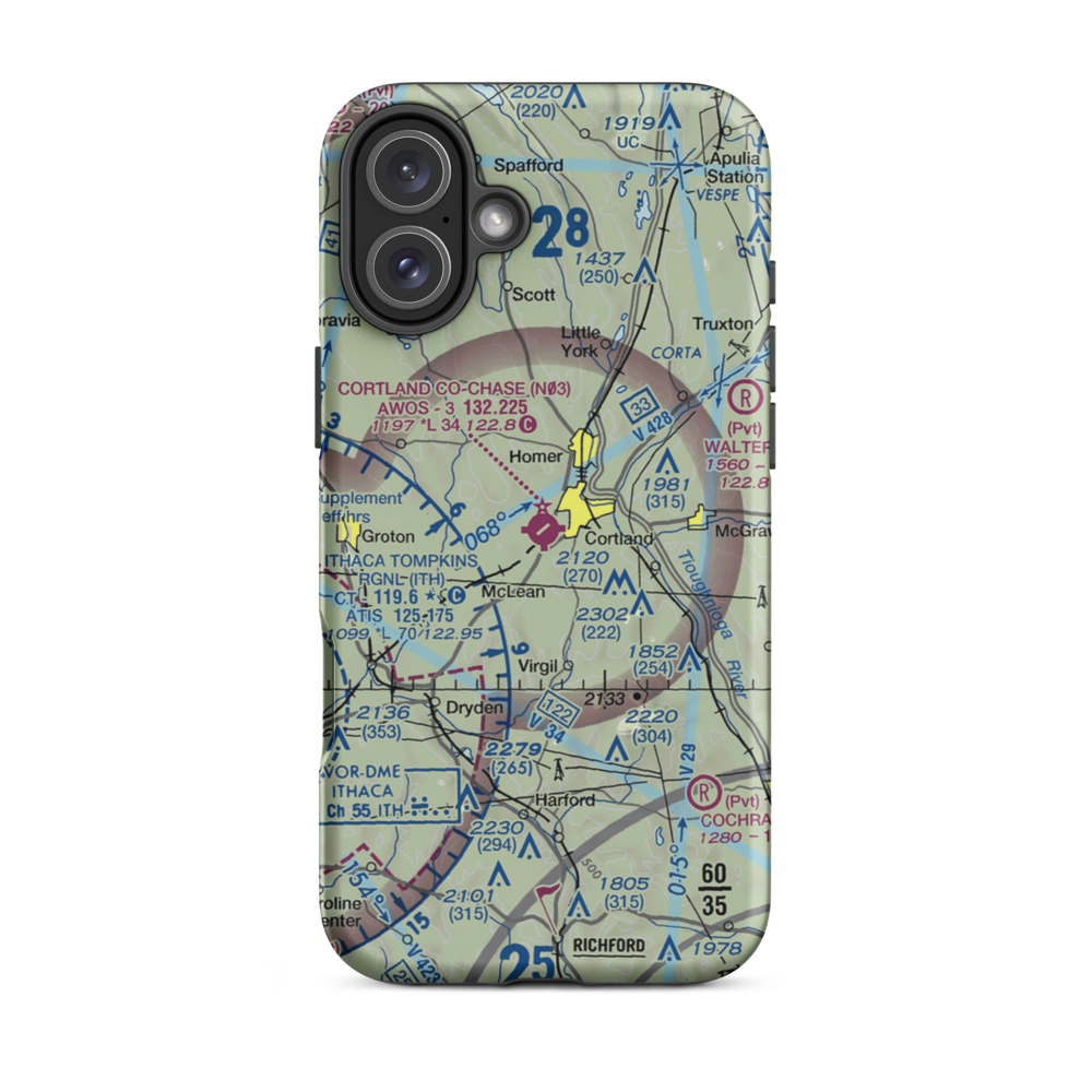 Cortland County Chase Field (N03) VFR Sectional  Tough iPhone Case iPhone 16 Plus model shown