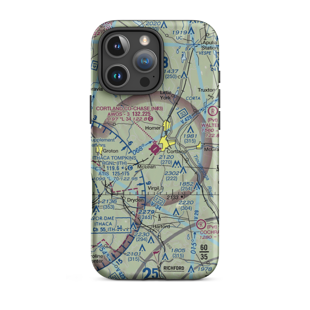 Cortland County Chase Field (N03) VFR Sectional  Tough iPhone Case iPhone 16 Pro Max model shown
