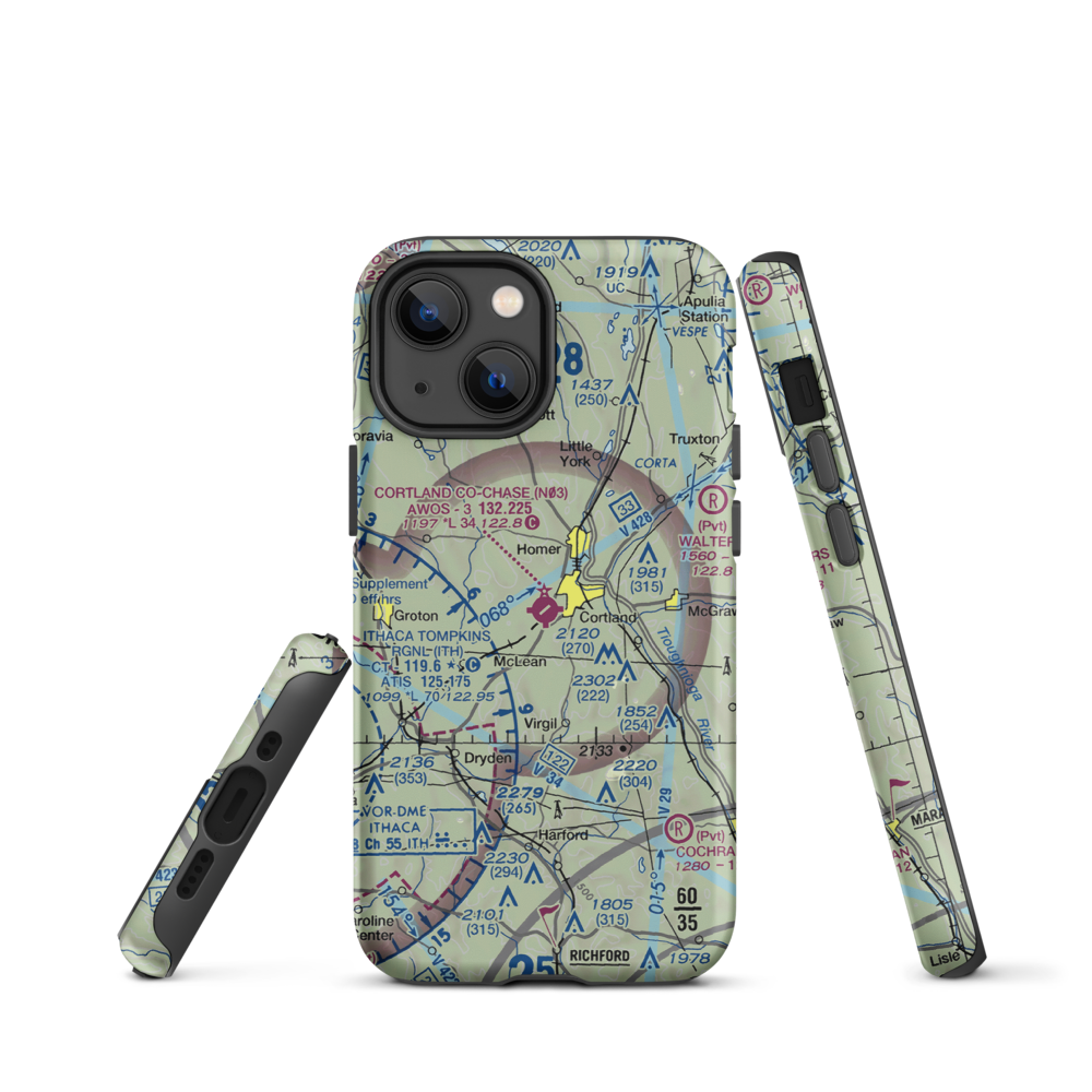 Cortland County Chase Field (N03) VFR Sectional  Tough iPhone Case iPhone 13 mini model shown