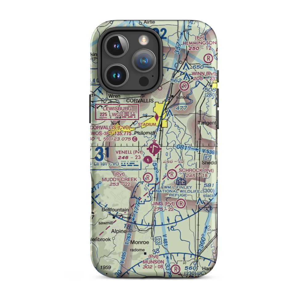 Corvallis Municipal Airport (CVO) VFR Sectional  Tough iPhone Case iPhone 16 Pro Max model shown