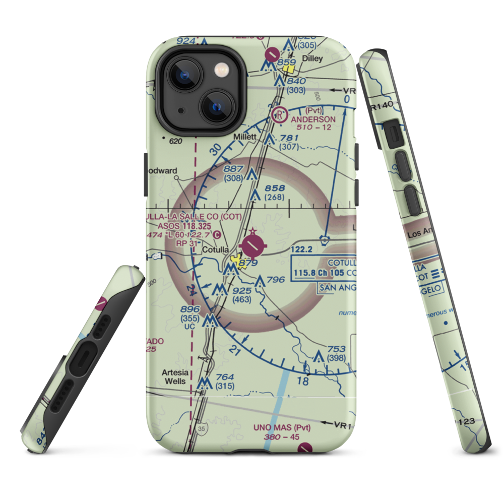 Cotulla-La Salle County Airport (COT) VFR Sectional  Tough iPhone Case iPhone 14 Plus model shown