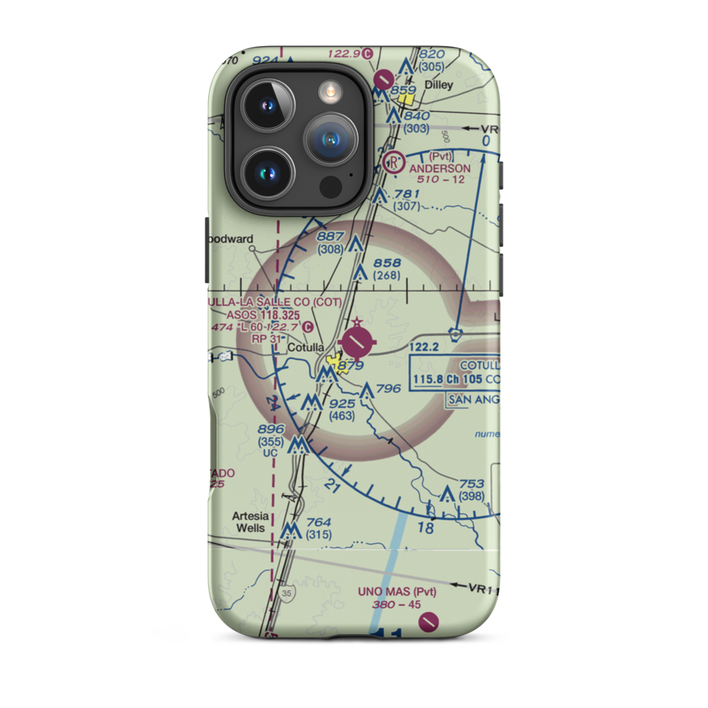 Cotulla-La Salle County Airport (COT) VFR Sectional  Tough iPhone Case iPhone 16 Pro Max model shown