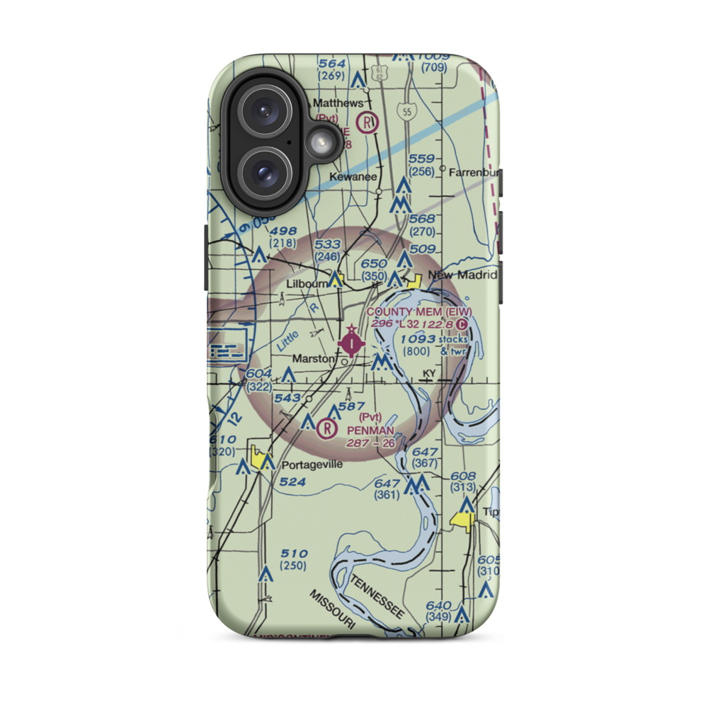 County Memorial Airport (EIW) VFR Sectional  Tough iPhone Case iPhone 16 Plus model shown