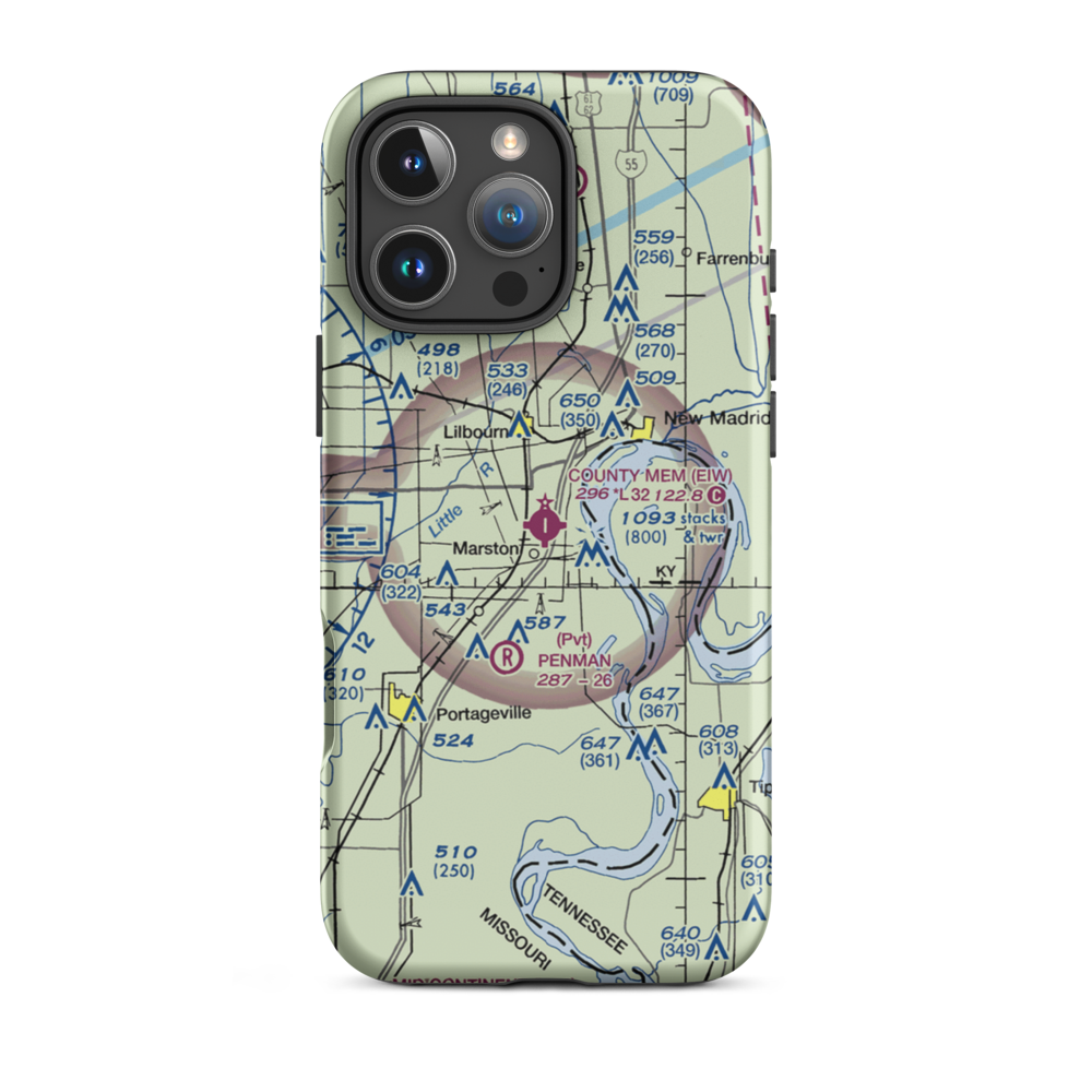 County Memorial Airport (EIW) VFR Sectional  Tough iPhone Case iPhone 16 Pro Max model shown
