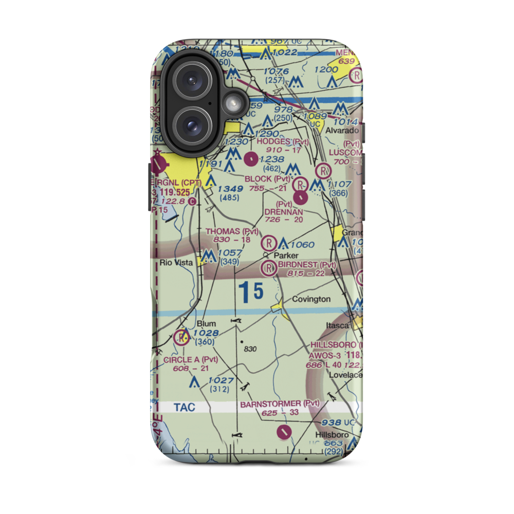 Cow Pasture Airport (TE16) VFR Sectional  Tough iPhone Case iPhone 16 Plus model shown