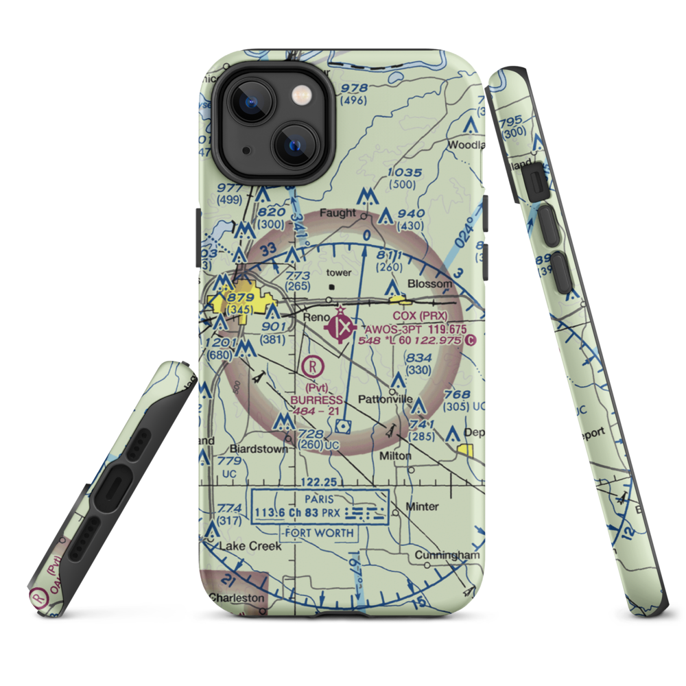 Cox Field (PRX) VFR Sectional  Tough iPhone Case iPhone 14 Plus model shown
