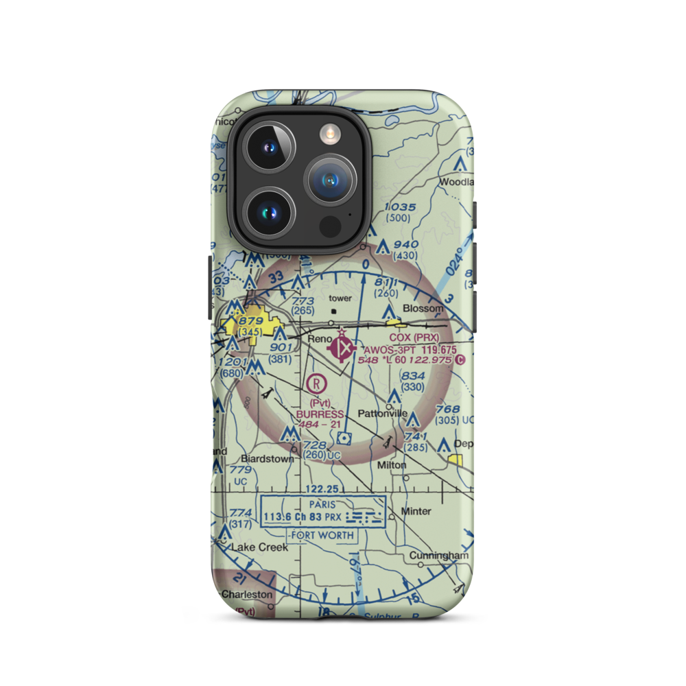 Cox Field (PRX) VFR Sectional  Tough iPhone Case iPhone 16 Pro model shown