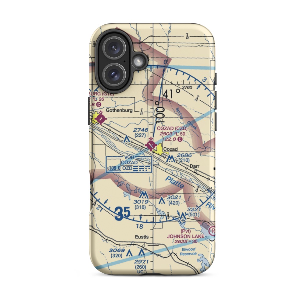 Cozad Municipal Airport (CZD) VFR Sectional  Tough iPhone Case iPhone 16 Plus model shown